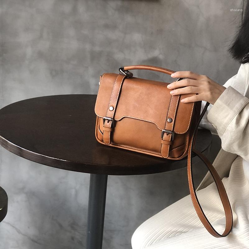 Free Shipping Bag Vintage Messenger With Plaster Skin Texture Niche Handmade Cowhide Small Square Women's All-match Genuine Leather Handbag Cross