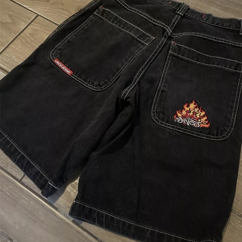 Harajuku Y2K dragon shorts loose denim baggy jeans 2024 retro streetwear gothic wideleg Skateboard pants 240828