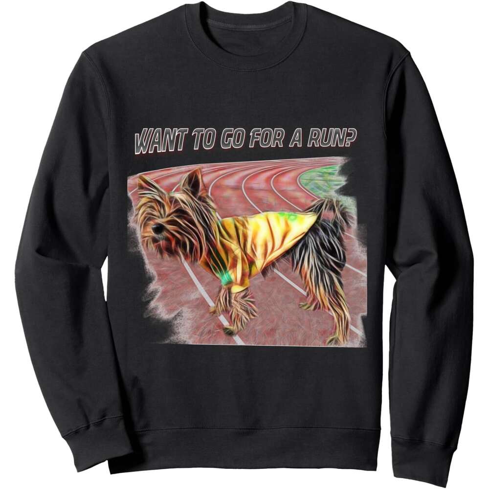 Long Sleeve Shirts for Men sweatshirt Lovely Yorkie Yorkshire Terrier dog going for a run Sweatshirt T shirt Tee Streetwear Casual tops clothes
