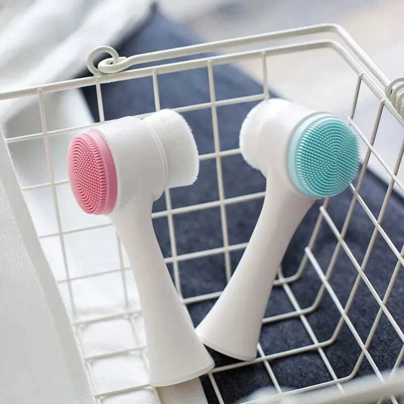 Facial Cleansing Silicone Facial Brush Manual Facial Cleansing Brush Soft Bristle Cleaning Brush Double-sided Massage Brush Y240821