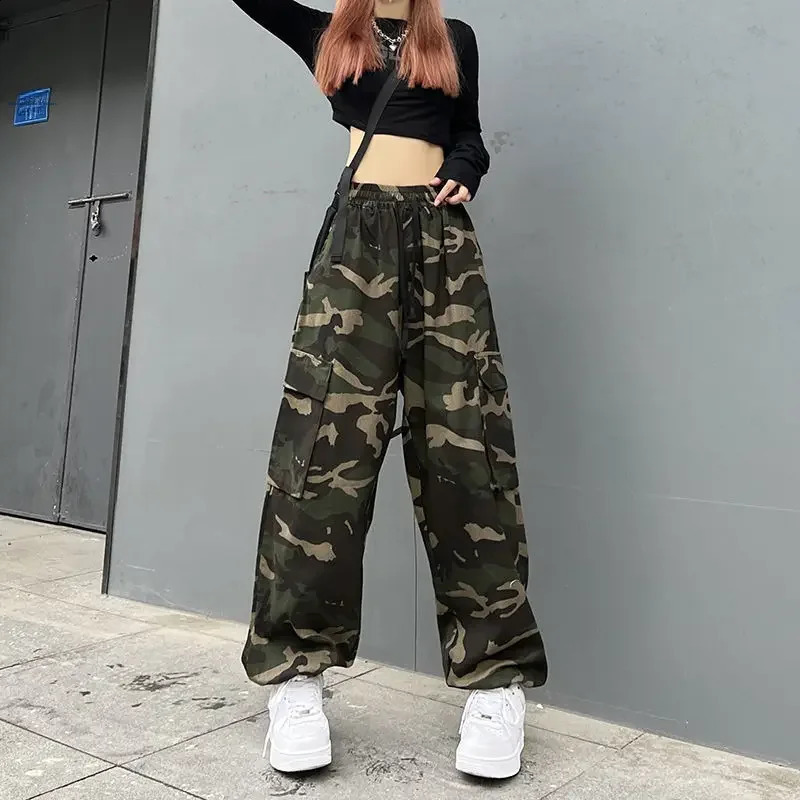 Hip hop retro camouflage sports pants womens jazz dance cargo summer fashion Ins style 240821