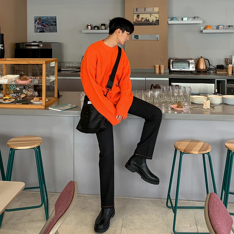 IEFB autumn winter round neck Sweater mens Korean fashion solid color loose basic loose kintwear vintage clothes oversize Y4524 240821