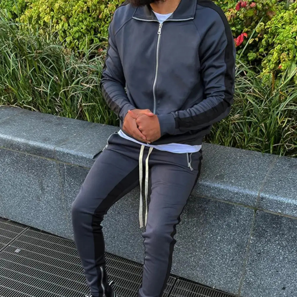 Mens sports sweatshirt suit long-sleeved breathable leisure full zipper sports jacket pants golf fitness sportswear suit men 240821