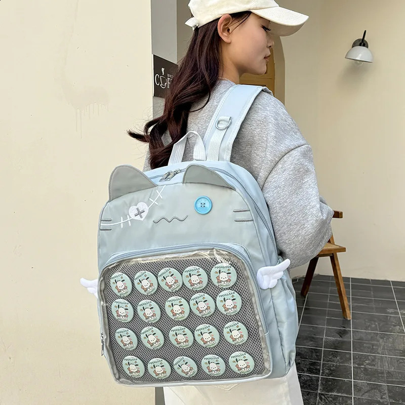 Y2K Cute Cat Transparent Backpack Kawaii Harajuku Girls Ita Bag High Capacity Student Knapsack Teen DIY Display School 240820