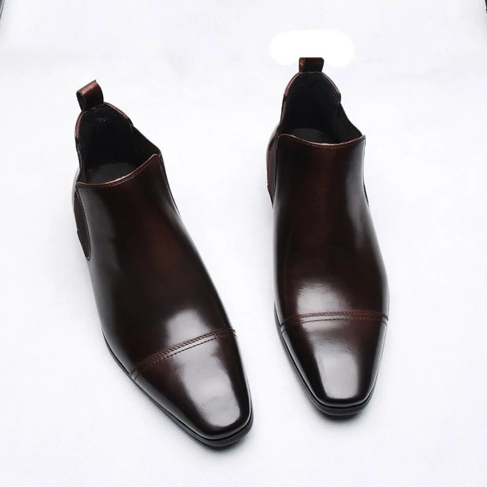 Sipriks mens Chelsea boots leather square mens denim dress boots hat sole dark brown European 44 church shoes 240821