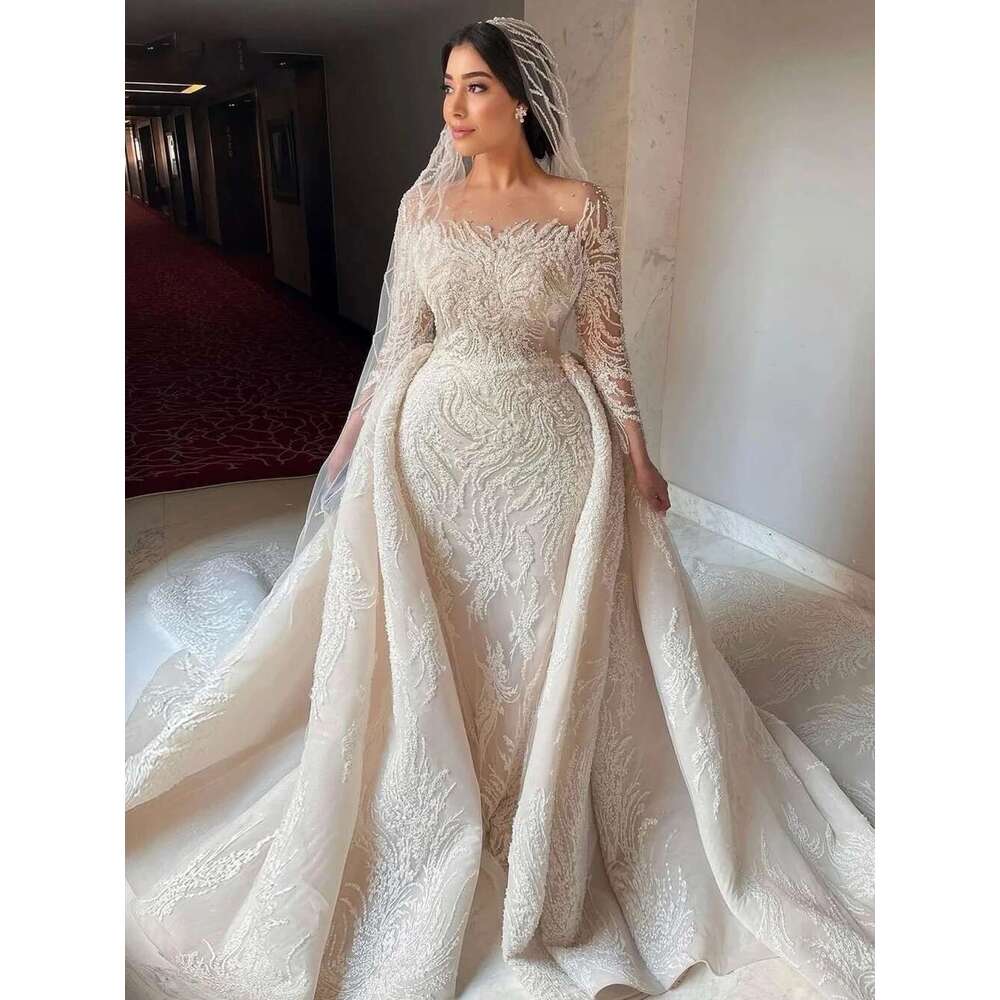 Elegant Wedding Dress with Train 2024 Charming Applique Bridal Gowns Lace Up Mermaid GownVestido De Noiva