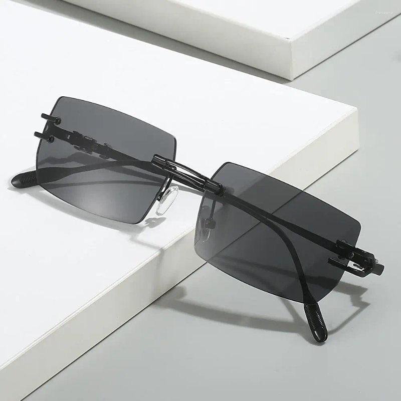 Sunglasses Rimless Rectangle Punk Style UV Protection Blue Lens Shades Street Pography Eyewear & Accessories For Women Men