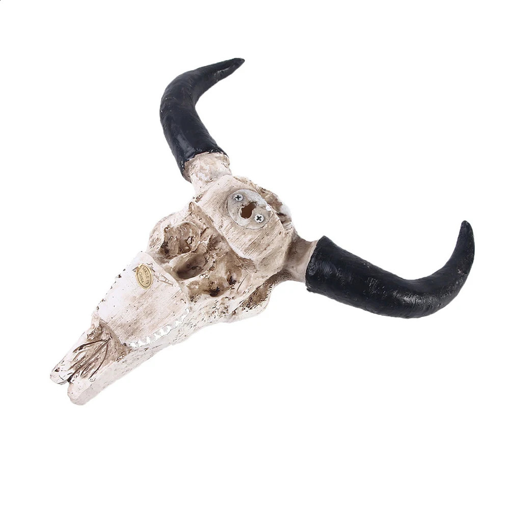 Resin Longhorn Cow Skull Head Wall Hanging Decorations Retro Bull Skull Ornaments 3D Animal Horns Sculpture Figurines Crafts 240821