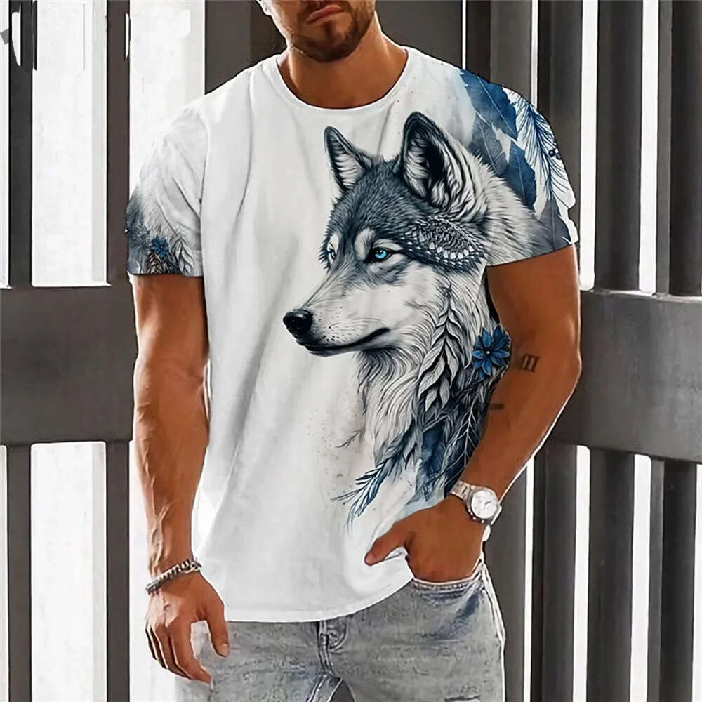 printed 3D Wolf pattern summer outdoor casual men's T-shirt Loose comfortable sports short-sleeved street fashion crewneck top