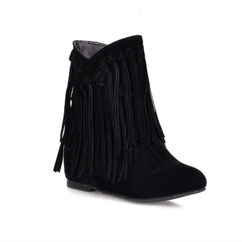 Lady High Increasing Heel Boots Short Tassel Bootie With Fur For Winter And Autumn Chunky Sole Women Warm Shoes Plus Size Brown