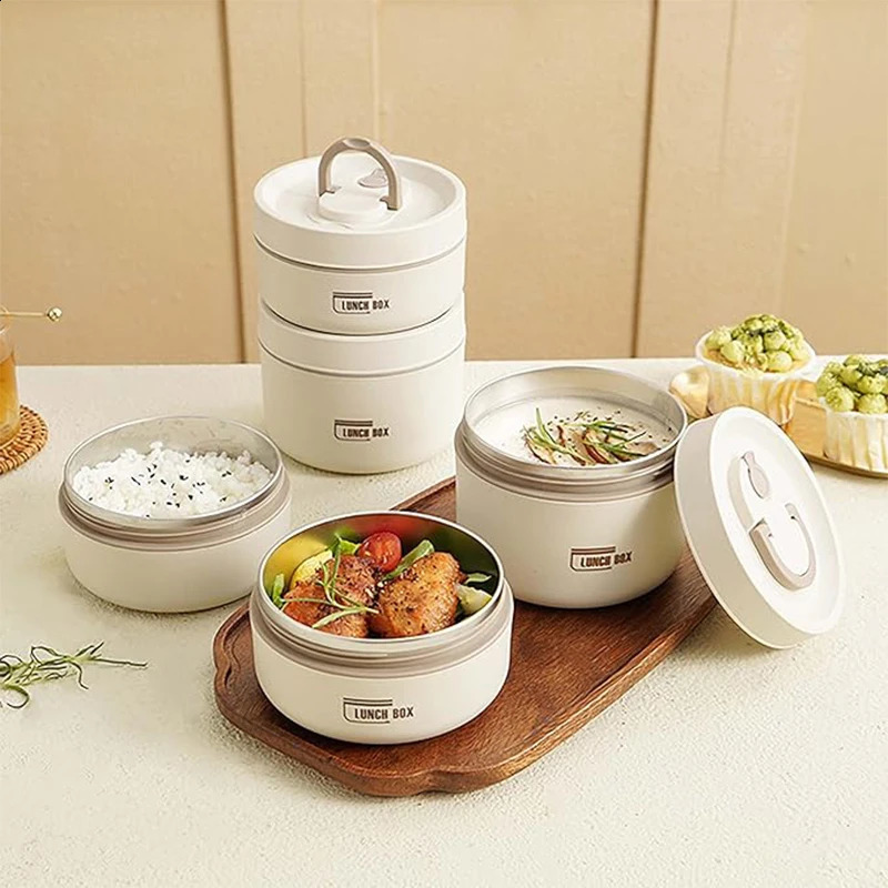Portable Insulated Food Lunch Container Set with Thermal Lunch Box 3 Separate Stackable Lunch Container for Adult Kids 240821