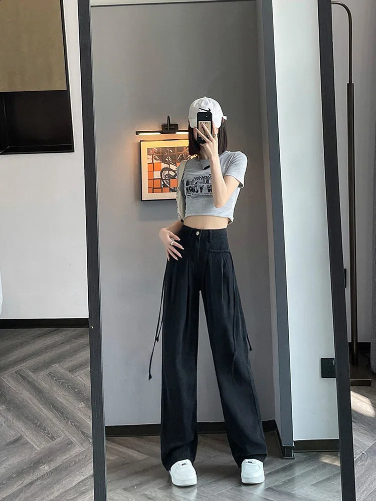 Wide Leg Straight Jeans Women Boyfriend Baggy High Waist Full Length Denim Pants 240821