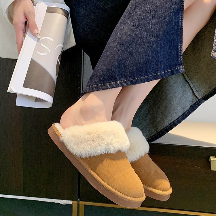 Ddmysports Thick Bottom Semi With Added Velvet Women S Winter New Style Fur Integrated Toe Snow Boots Cotton Slippers For Wearing On The Outside OUTDO