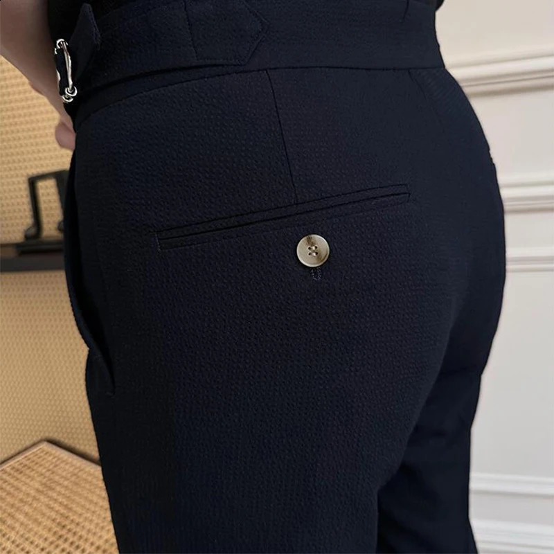 Naples Style Suit Trousers Men Stylish High-waisted Belt Slim Straight Pants Mens Fall Vintage Solid Color Casual Pants 240820