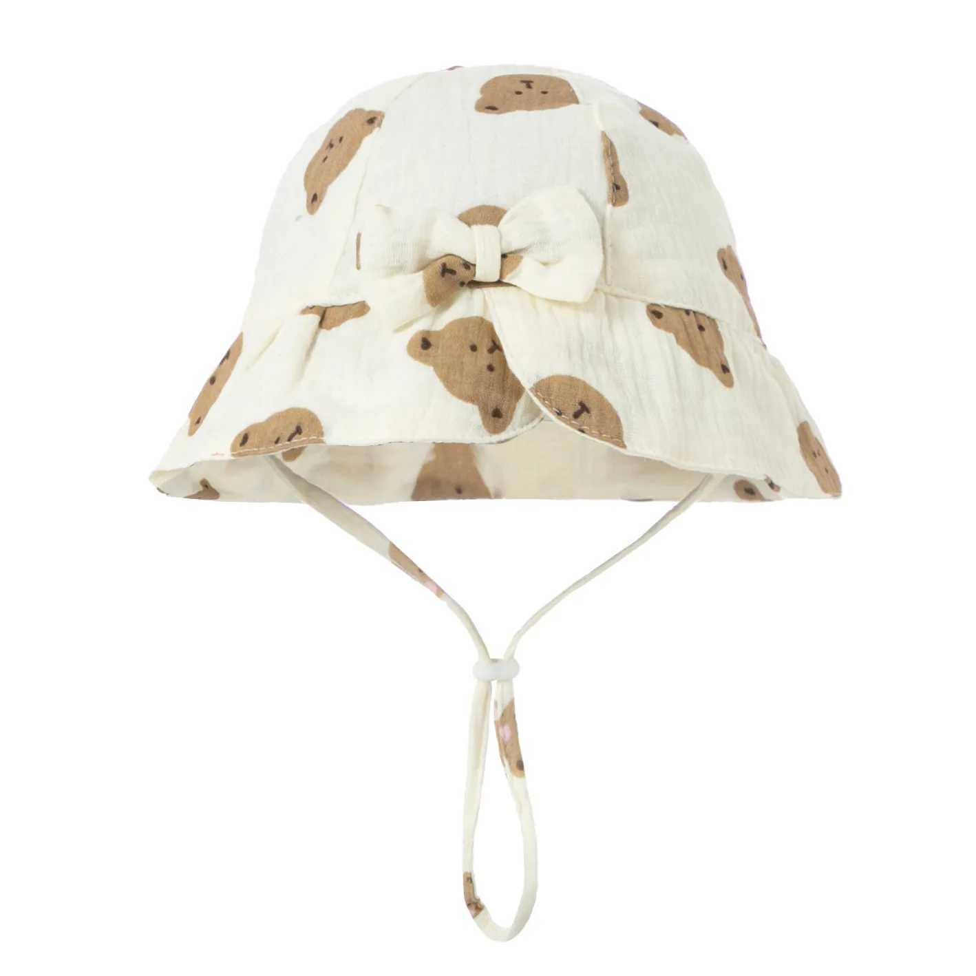 New Baby Cotton Bowknot Bucket Hat Children Sunscreen Outdoor Caps Boy Girl Print Panama Hat Unisex Beach Fishing Hat For 3-12M M240821
