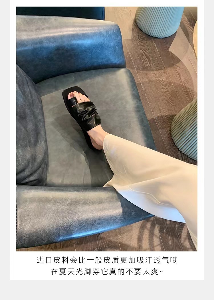 Ddmysports Grape Mom S Summer New Korean Edition Square Eaded Folded Stacked Flat Bottom Pinch Toe Slippers With Genuine Leather For Women Outwear OUT