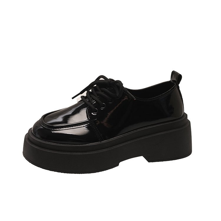 Ddmysports Thick Soled Small Leather New Autumn And Winter British Style Jk Shoes Black Matching Skirt Lace Up Loafers OUTDOOR