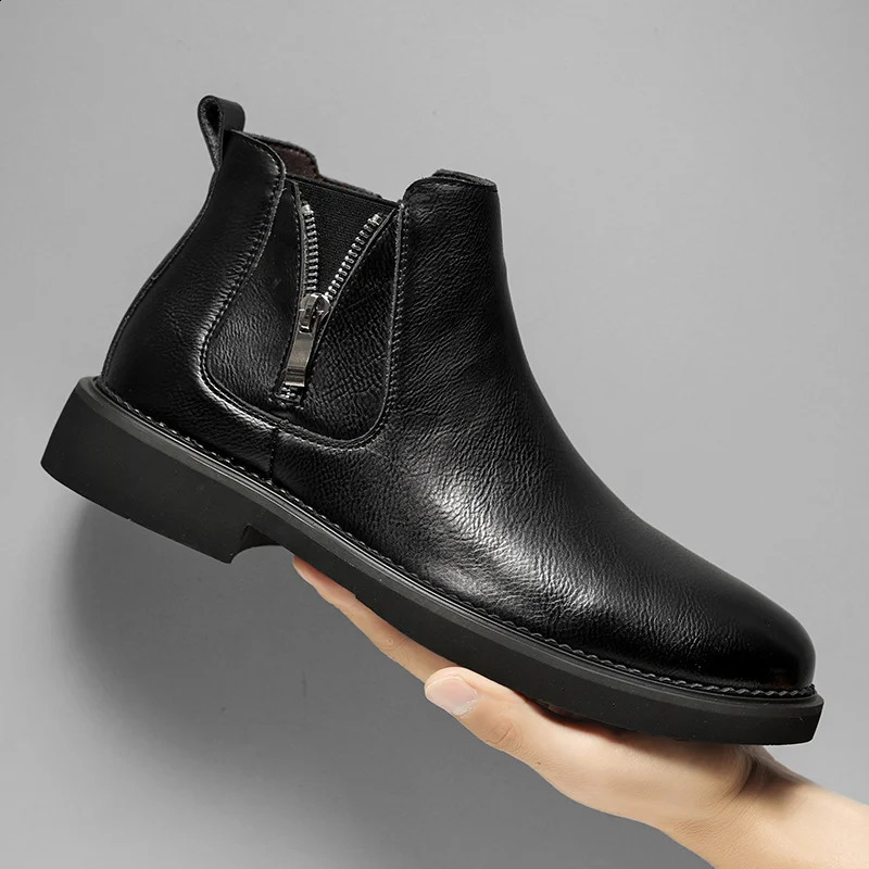 British style mens Chelsea boots fashion mens Chelsea boots leather elastic band ankle boots business dress shoes 240821