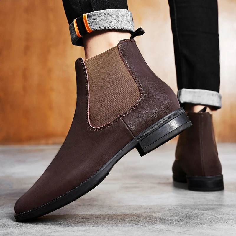 Mens Skating Shoes Mens Casual Business Chelsea Boots Handmade Leather Fashion Motorcycle Boots Winter Plus Ankle Boots Mens 240821