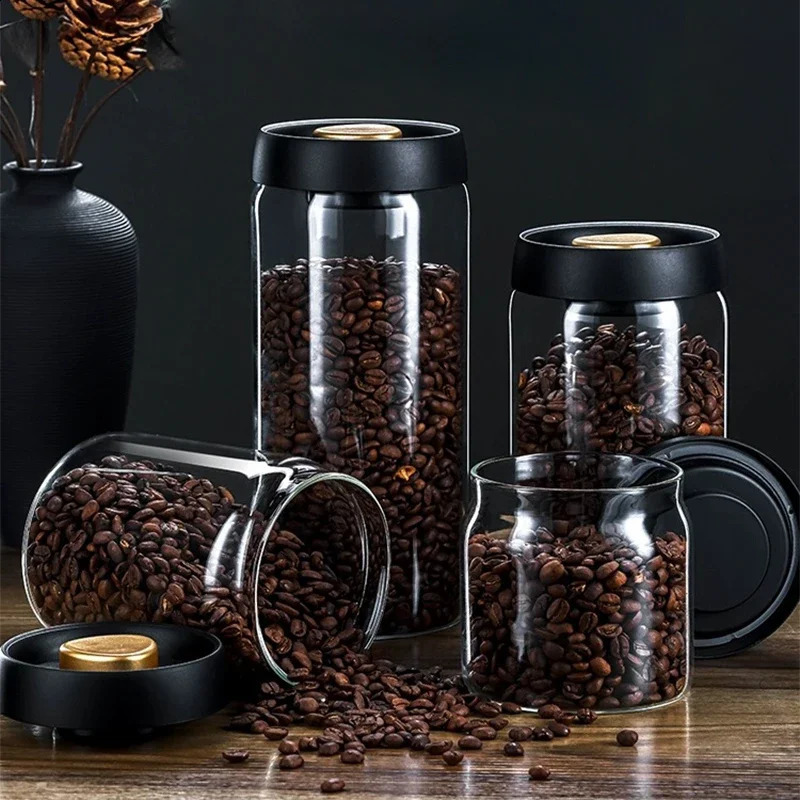 Vacuum Sealed Coffee Beans Tank Transparent Glass Food Storage Jars Household Moisture-proof Air Extraction Airtight Container 240820