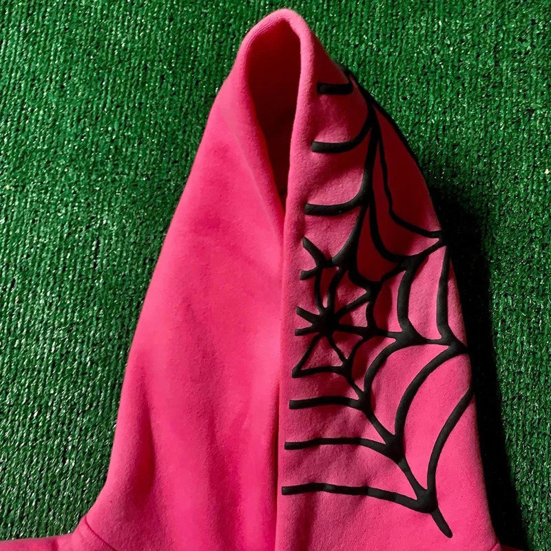 Y2k Pink Hoodie Spider Web Print Oversized Long Sleeve Hoodie Harajuku Hip Hop Grunge Fashion Sweatshirt Pullover Goth Hoodie 240814