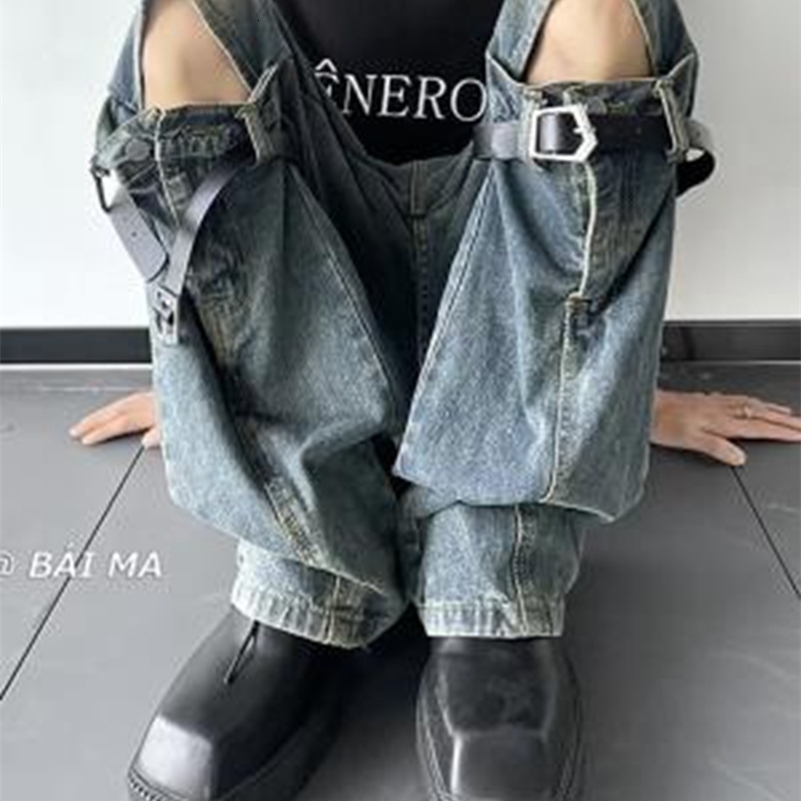 Mens Jeans Vintage Knee Destroyed Ripped Jeans streetwear Slim fit Pants beggar Hole Hip Hop denim trousers Men y2k jeans 240821
