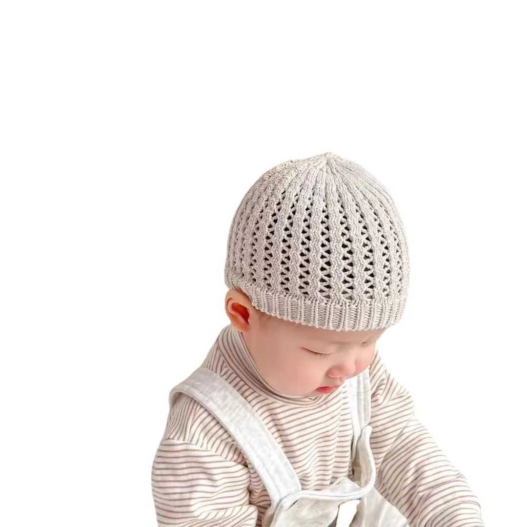 Summer New Baby Hollow Knit Hats Solid Color Baby Hats Thin Cotton Newborn Babies Knitted Hat Breathable Infant Cap M240821