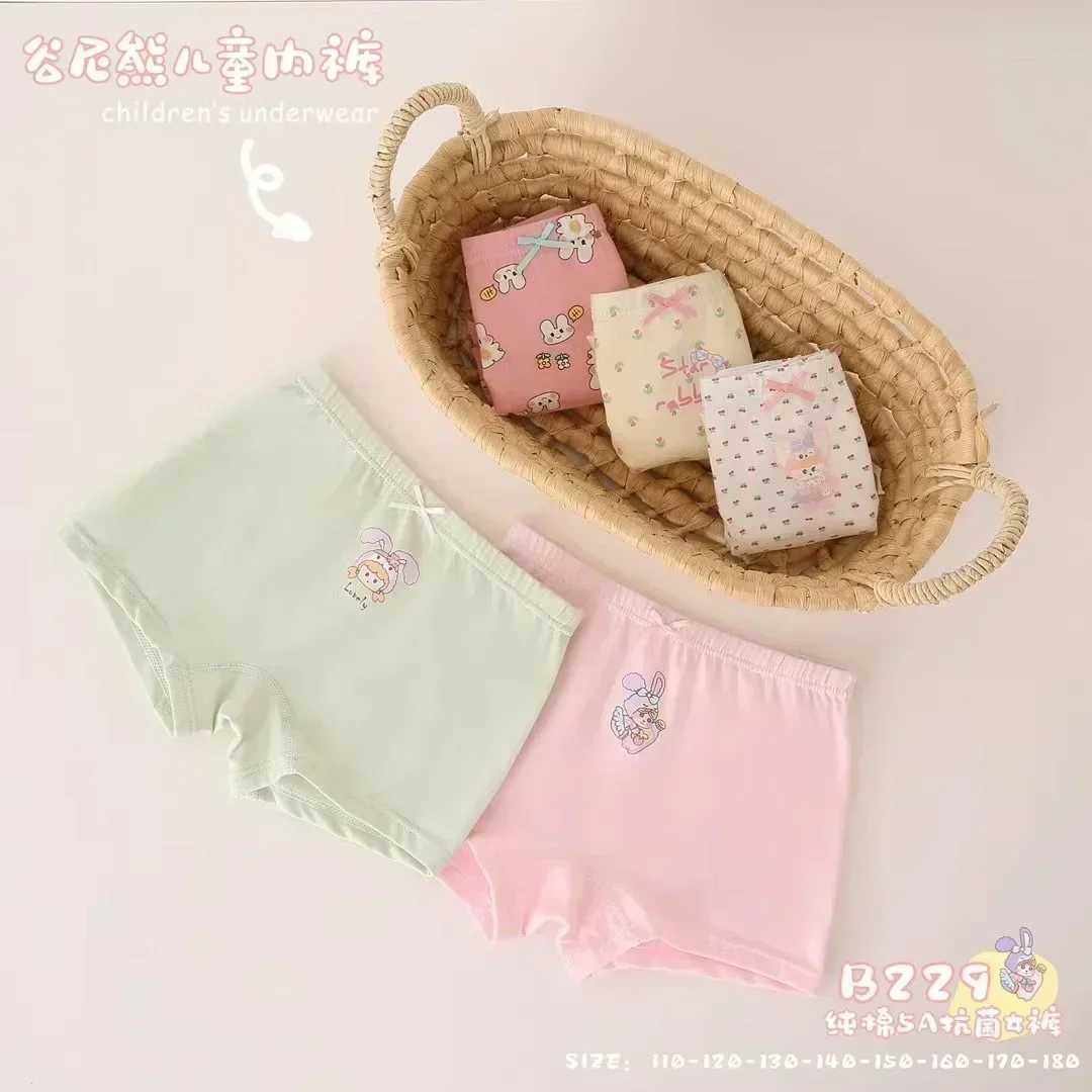 1 Pc Color Random Girl Underwear Kids Cotton Panties Teen Cute Cat Pattern Soft Boxer 3-12Y Kids Briefs Safety Panties Y240821