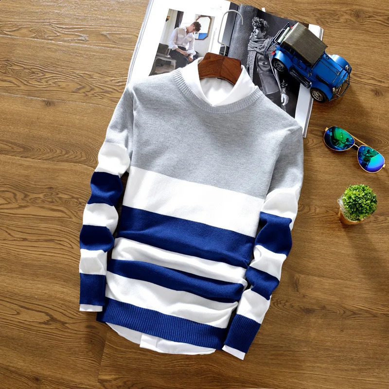 Spring and Autumn Sweater Mens Round Neck Sweater Korean Trend Pullover Sweater Mens Simple and Versatile 240821