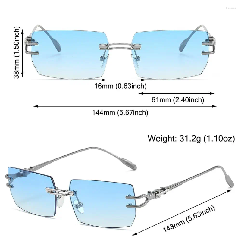 Sunglasses Rimless Rectangle Punk Style UV Protection Blue Lens Shades Street Pography Eyewear & Accessories For Women Men