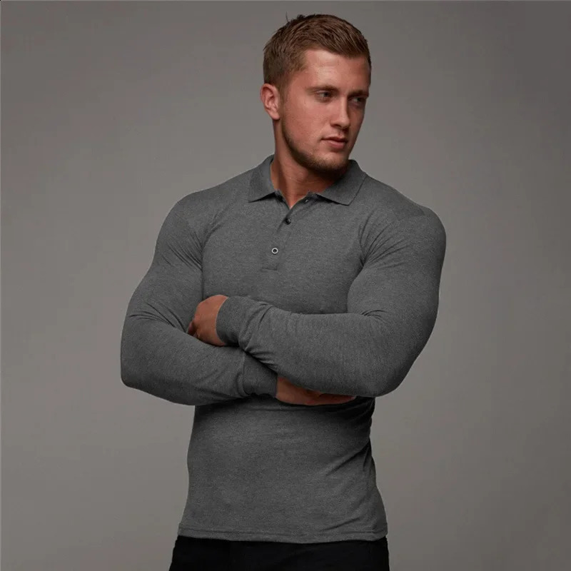 Cotton Breathable Mens Polo Shirt Fitness Men Cotton Long Sleeve Poloshirt s Clothing Autumn Mens Polo Shirts 240820