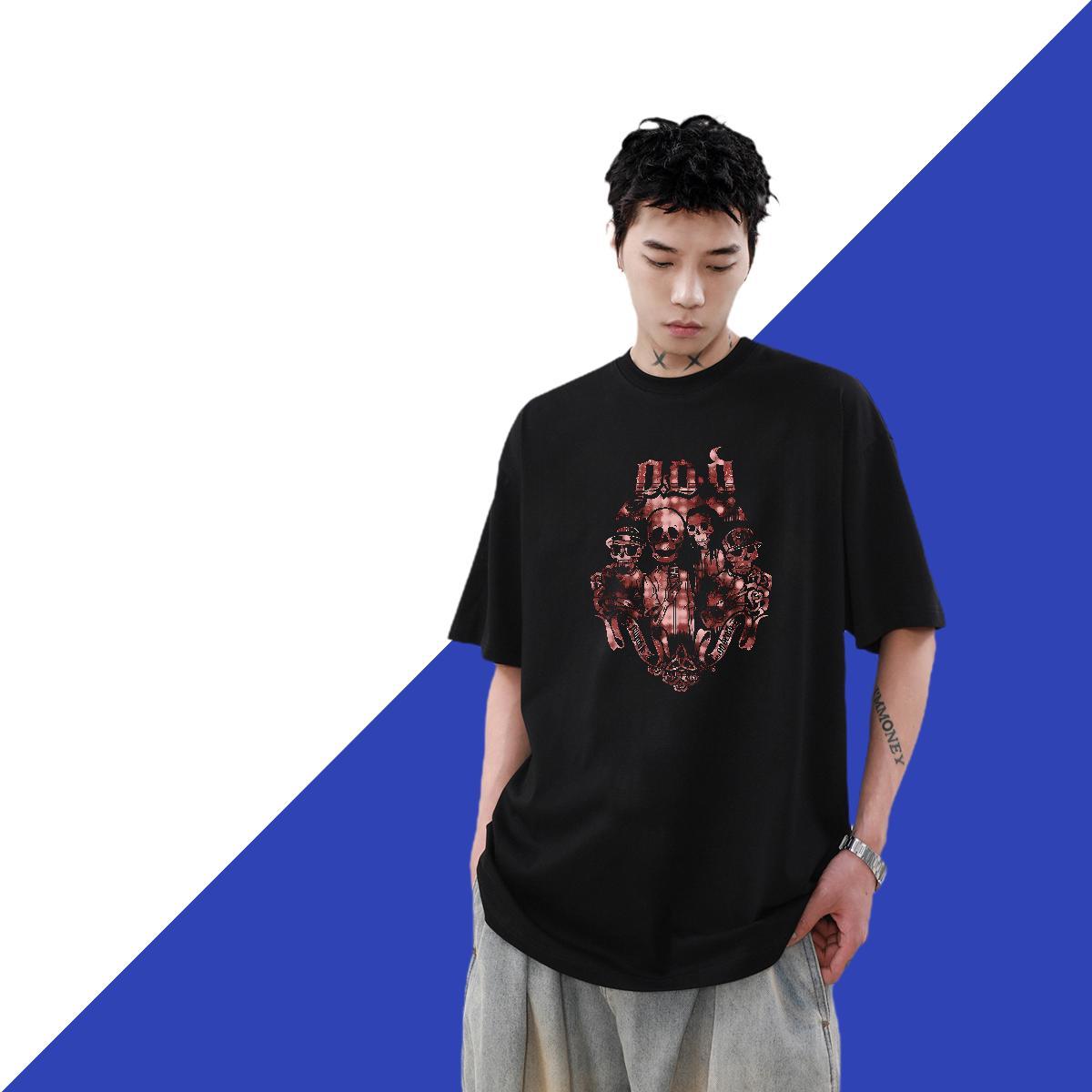 Brand Couples T Shirts 230g Pure Cotton Hip Hop skull O Neck Short Sleeves Man T Shirts Soft Cartoon Print Wear
