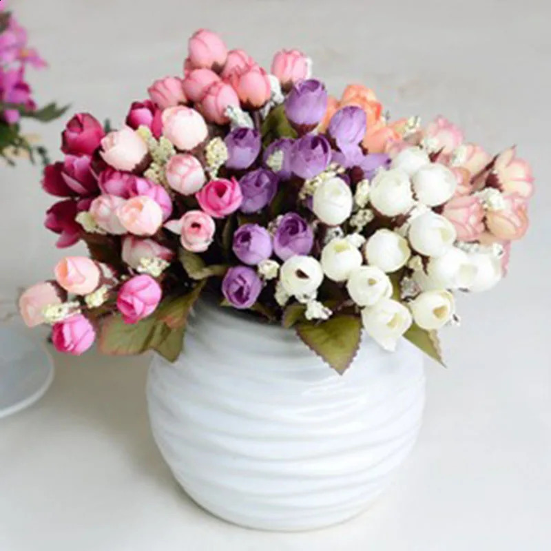 Multi Colors 15 heads/bouquet small bud roses bract simulation flowers silk rose decorative Flowers Home decorations for Wedding 240820