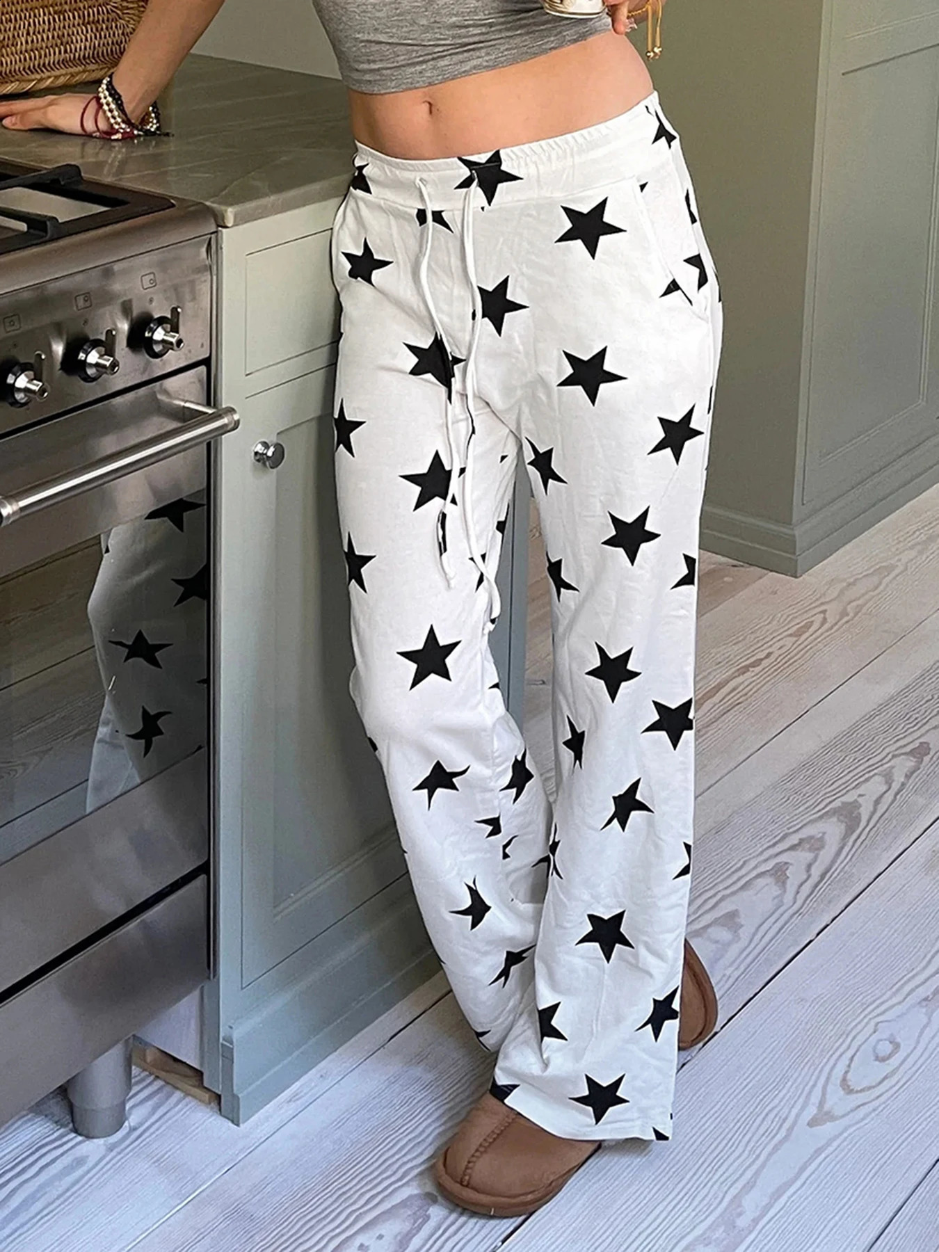 Cuteandpsycho Star Print Y2K Chic Pants Lace Street Clothing Jogger Sports Fashion Korean Harajuku Aesthetics 2000 Trousers 240821