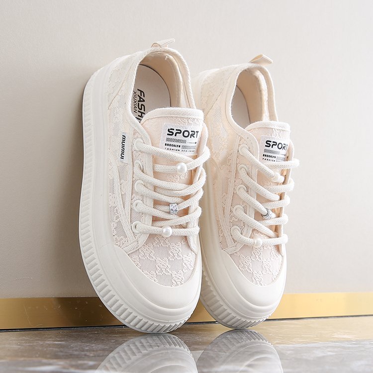 Ddmysports Lace Thick Soled Biscuit For Women In Spring And Summer Lightweight Single Mesh Breathable White Shoes Casual Board OUTDOOR