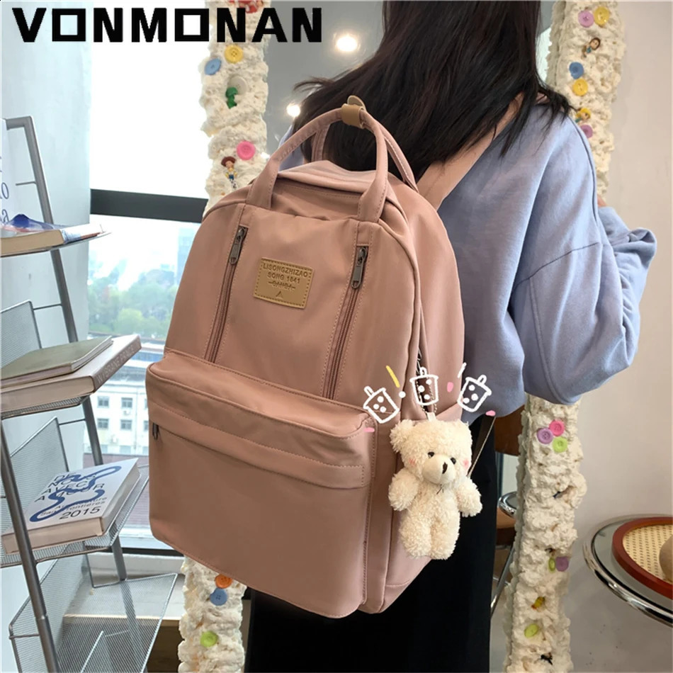 Multi functional double zipper womens backpack teenage girls laptop Rucksack student shoulder bag Korean school 240820