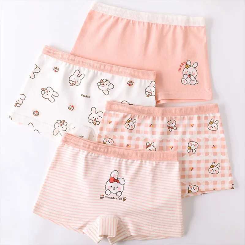 4PCS Girls Cotton Antibacterial Panties Kids Thin Breathable Knickers Cute Print Soft Comfort Underwears 3+y Young Child Clothes Y240821