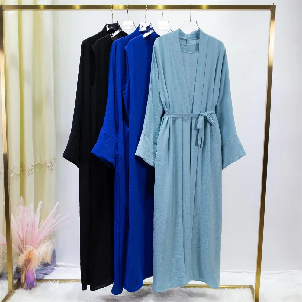 Muslim Sets Muslim Jilbab Two Pieces Women Out Abaya Loose Cardigan Coat Sleeveless Inner Dress Prayer Clothing with Belt 2pics 240821