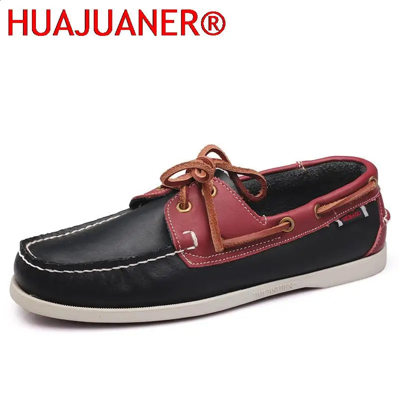 HUAJUNER Spring Solid Mens Boat Boots Fashion Leather Jacket Slippers and Lace Casual Shoes Mens Comfortable Lazy Shoes 240821
