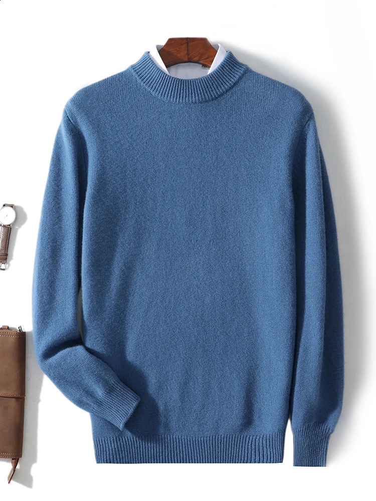 Mens Mock Neck Long Sleeve Pullover Sweater Autumn Winter Thick Basic Smart Casual Jumper 100% Merino Wool Knitwear Tops 240821