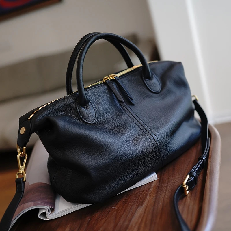 WOONAM unisex Exquisite Limited Grain Genuine Italy Nappa calf leather big Boston bag top handle lage handbag WB648 240820