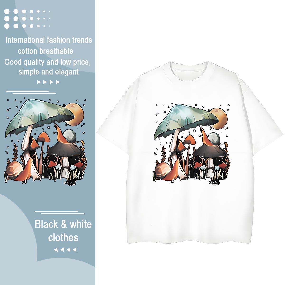 New Arrival T-Shirts Short Sleeve O-Neck 230g Pure Cotton Woman Tshirt Oversized mushroom Sports Casual Unisex Clothes