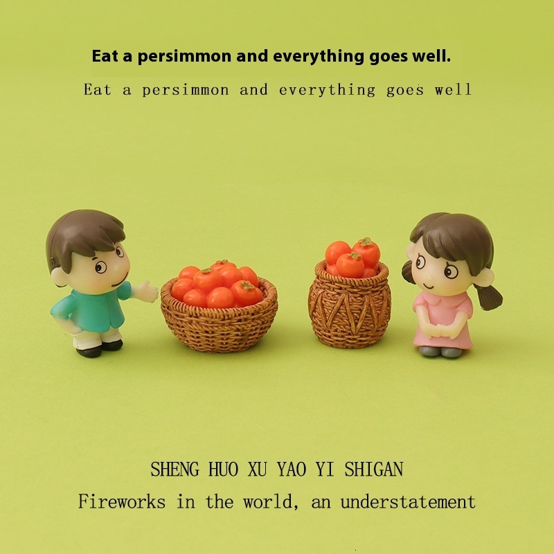 Adorable Cartoon-Style Male and Female Miniature Persimmons - Ideal Addition for Petite Landscaping Projects at Home