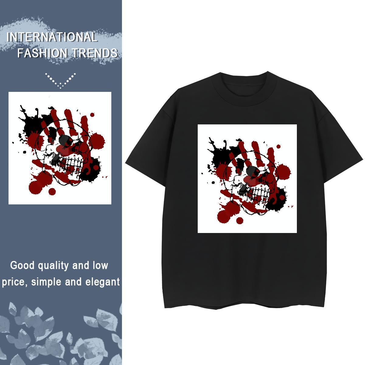 Custom Men Clothes T-Shirt 230g 100% Cotton Outdoor scary Breathable T-Shirts Loose Black White Tee Shirt