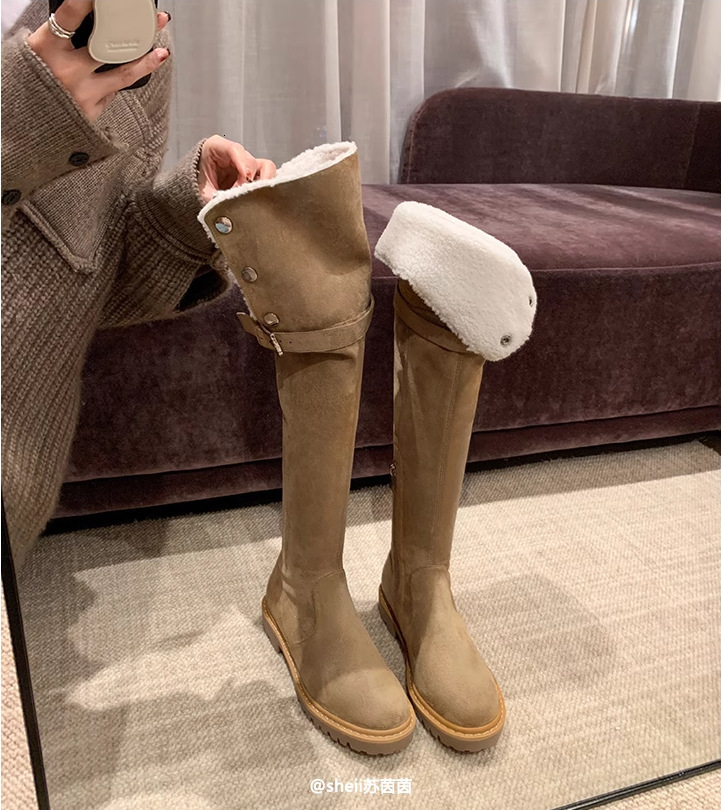 Ddmysports Same Style As Su Yinyin Cotton Snow Boots Two Pairs Of Lamb Fur Thick Heel Knee High Children S Long OUTDOOR