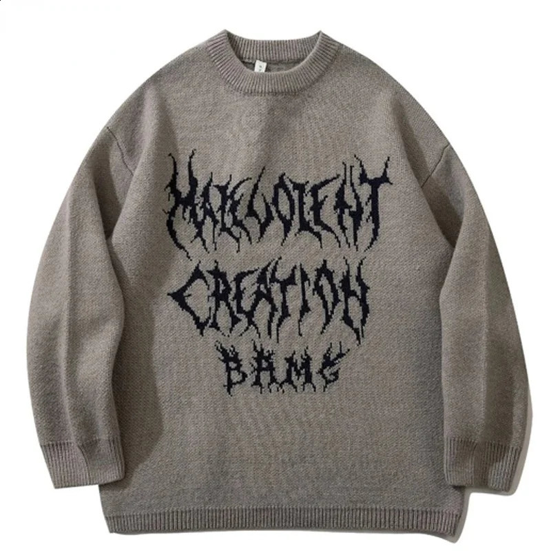 Graffiti Knitted Sweater Men Grunge Hip Hop Print Streetwear Jumper Harajuku Autumn Korean Loose Oversize Casual Couple Pullover 240821