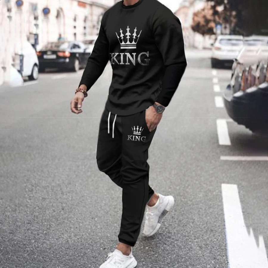 Autumn mens long sleeved T-shirt set sports pants 3D printed casual mens clothing fashionable oversized sportswear 2-piece set 240827