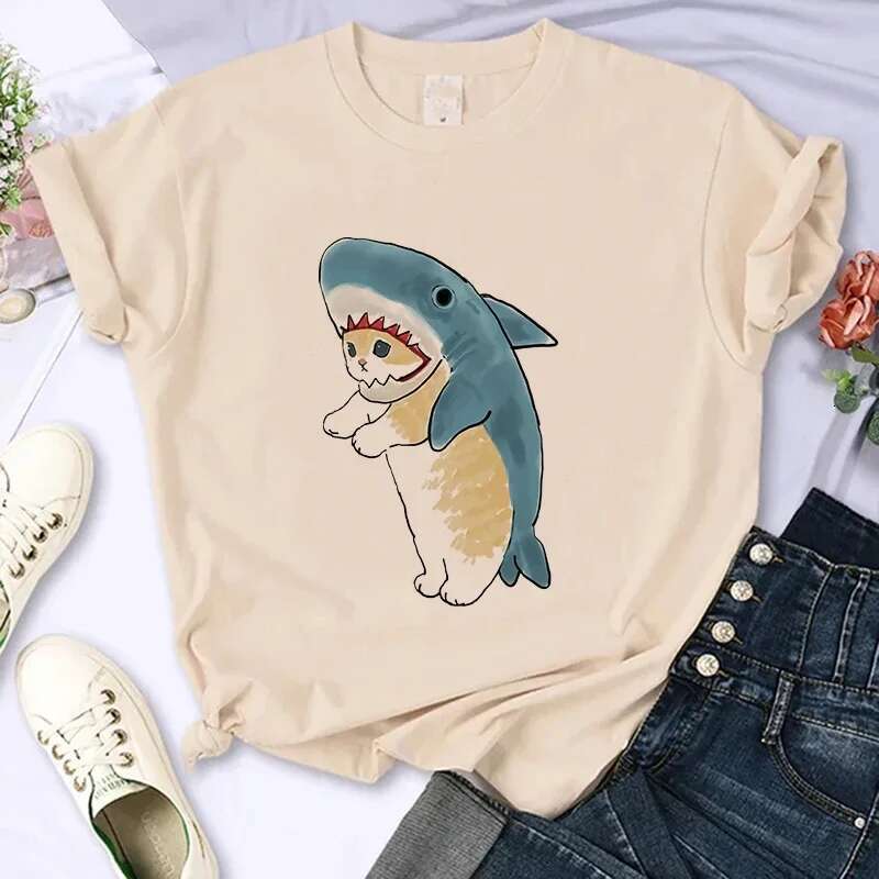 Cat Cute Women Funny Cartoon T Shirt Y2K Haruku Graphic Ulzzang T-Shirt 90S Print Tshirt Aesthetic Top Tee Female - shirt op ee