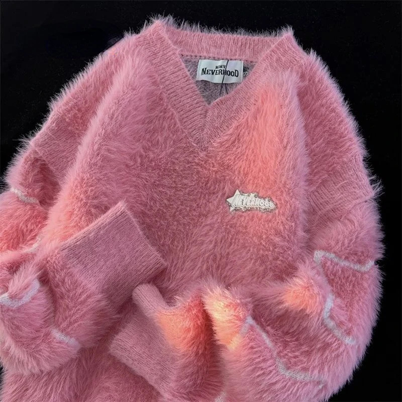 Y2K Fashion Detachable Star Sweater Street Trend For Men And Women Harajuku Lazy Wind V-neck Casual Loose Pullover Sweater 240821