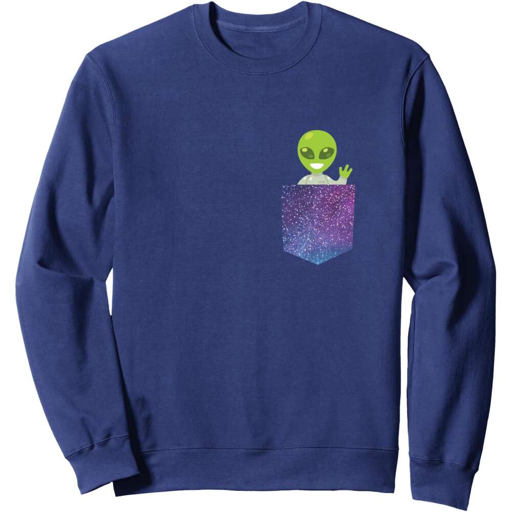 Long Sleeve Shirts for Men sweatshirt Funny Green Alien UFO Waving Space Lover Gift Sweatshirt T shirt Tee Streetwear Casual tops clothes